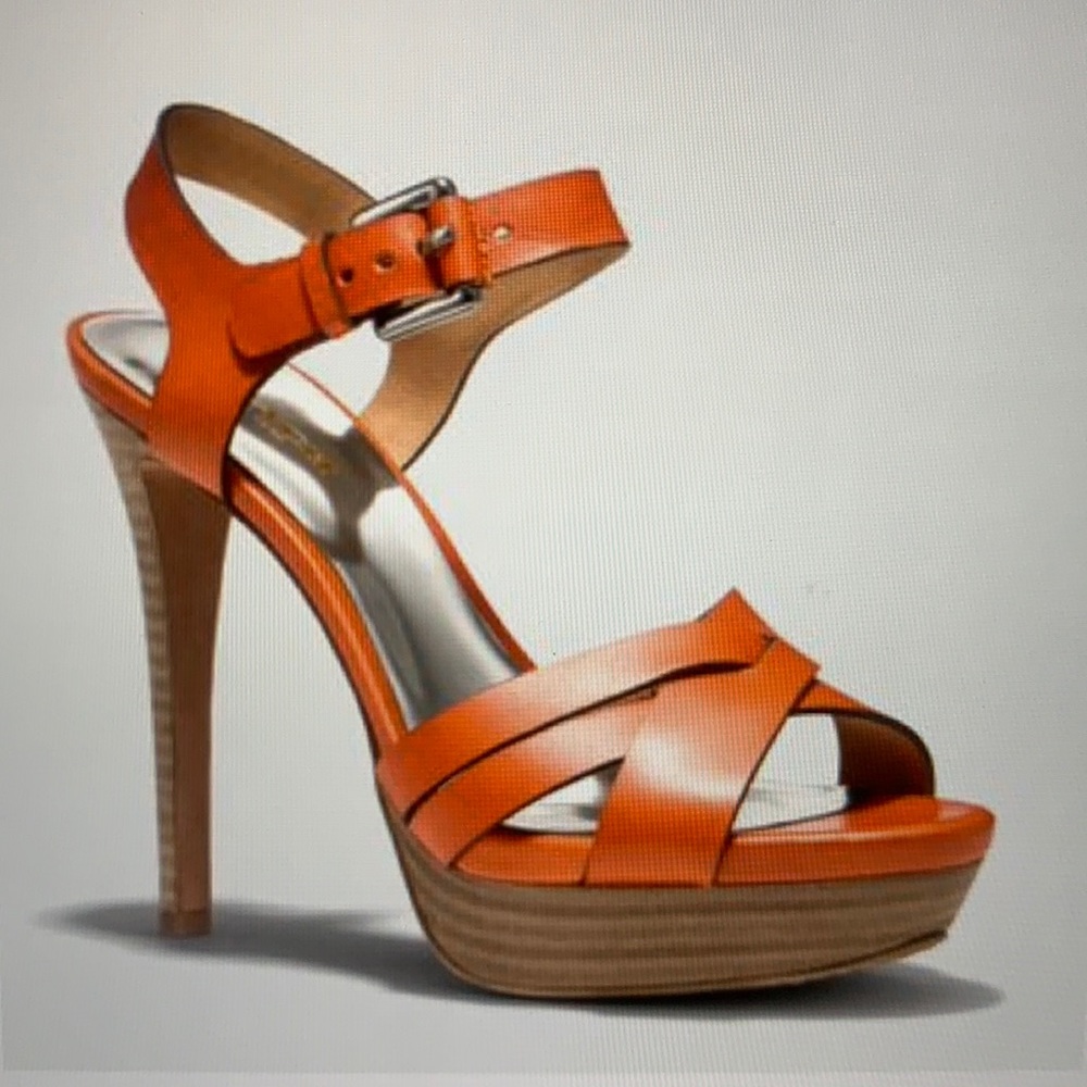 Coach Dani Platform Leather Sandal Heel Papaya NWOT